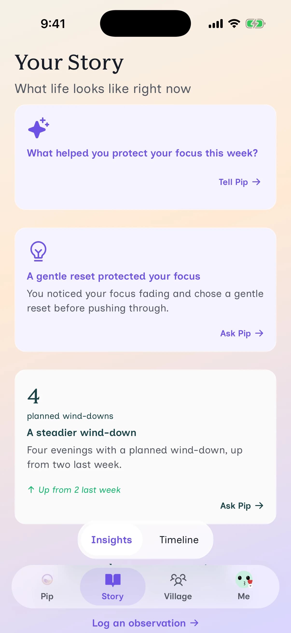 The Story tab showing an adult's patterns over time.